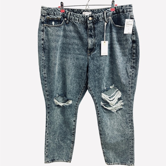 NWT Good American Good Classic Denim Distressed 28" Jeans Indigo036 Size 18 - Picture 3 of 8